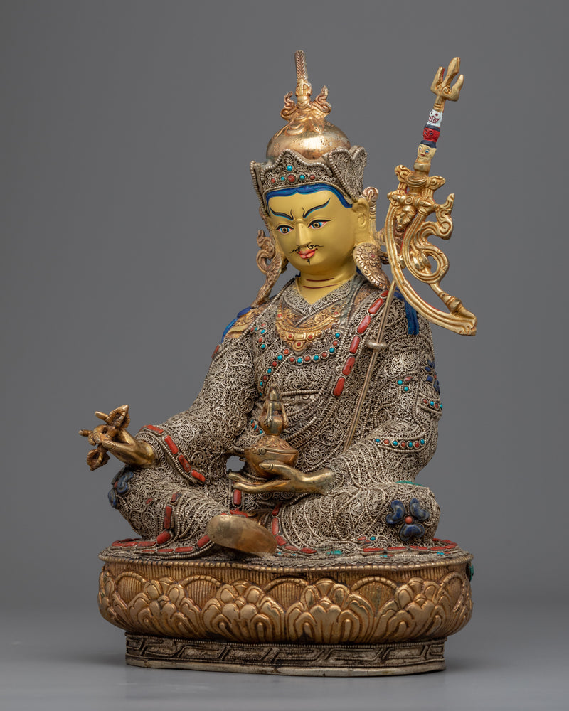 Gold Gilded Statue For Padmasambhava Tantra | Traditionally Hand-sculpted Sculpture