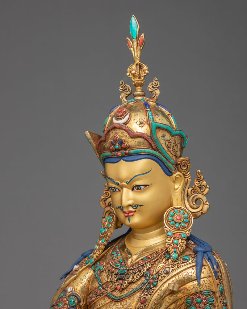 Rare Guru Rinpoche Statue | Traditionally Gold Plated With Gold