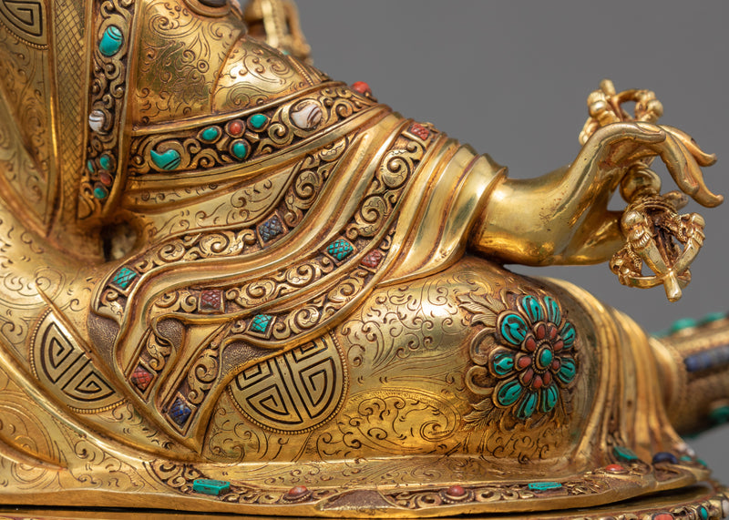 Rare Guru Rinpoche Statue | Traditionally Gold Plated With Gold