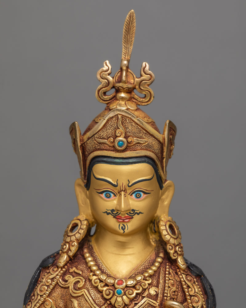 Guru Padmasambhava | The Lotus Born Gold Statue | Tibetan Buddhist Sculpture