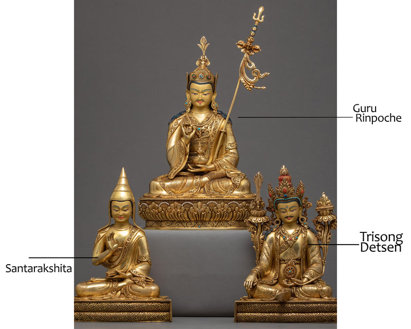 Guru Rinpoche With Trisong Detsen And Santaraksita | Buddhist Statue