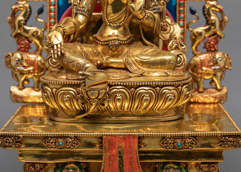 Green Tara On A Throne | 24k Gold Gilded Tara Statue