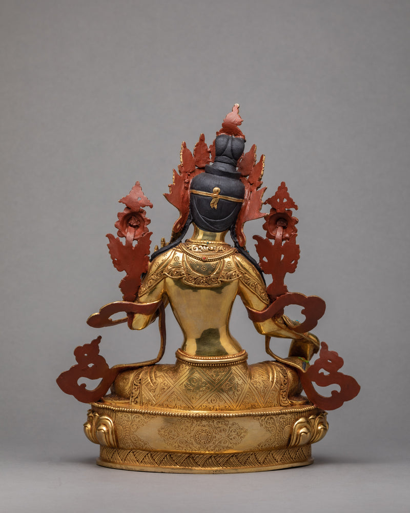 Green Tara Statue | Plated With Gold Tibetan Sculpture