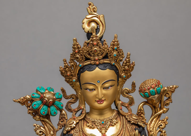 Green Tara Statue in Tibetan Style | Tibetan Buddhist Sculpture | Tara Statue