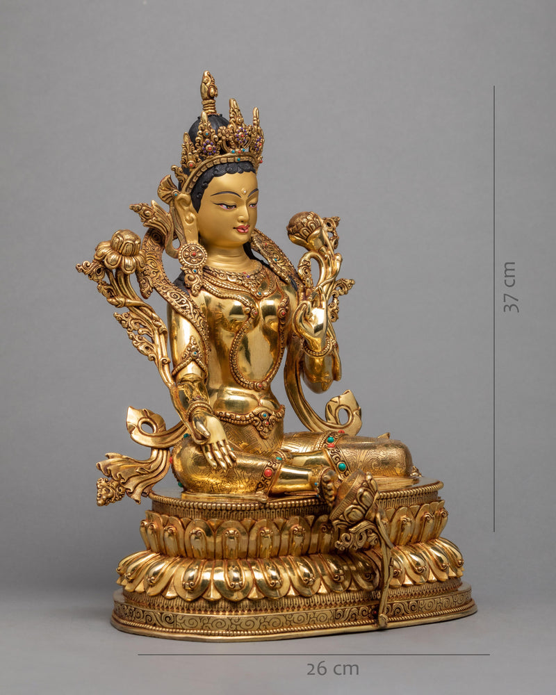 Traditionally Hand Carved Green Tara Statue | Buddhist Sculpture | Tara Statue