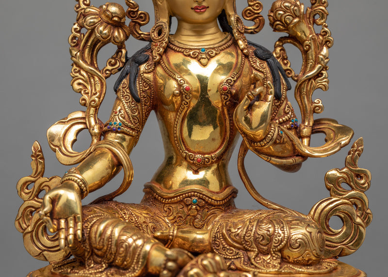 The Green Tara Statue | Small Hand Carved Buddhist Deity