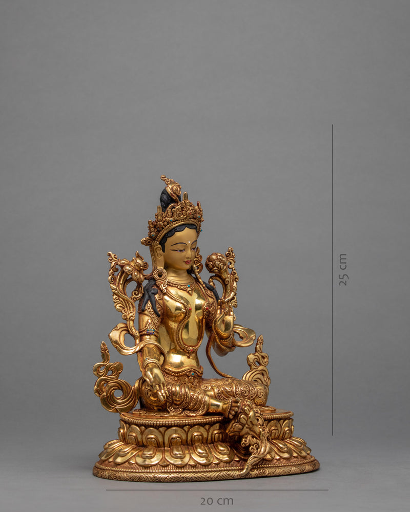 The Green Tara Statue | Small Hand Carved Buddhist Deity