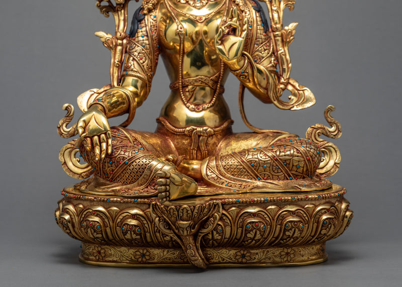 Green Tara Statue | 24k Gold Glided Tara | Himalayan Buddhist Art