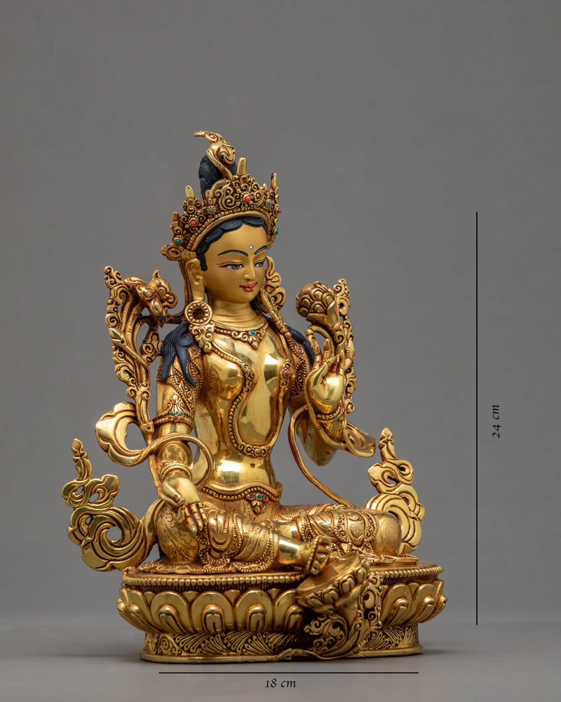 Green Tara Statue | Buddhist Compassion Goddess | 24k Gold Gilded