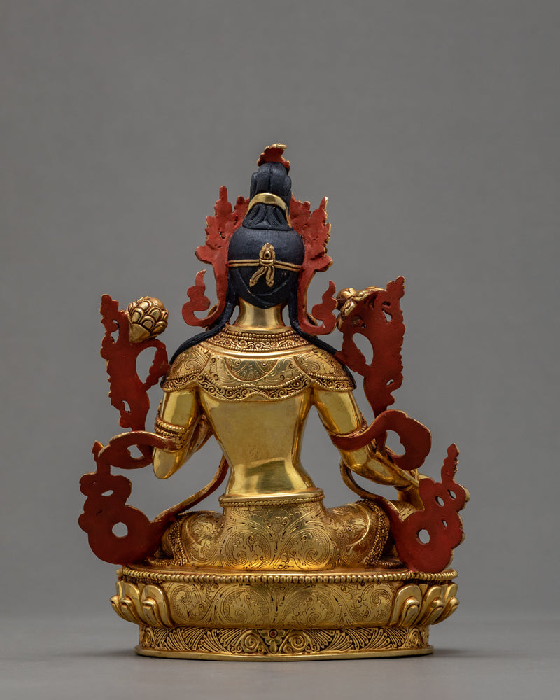 Green Tara Statue | Buddhist Compassion Goddess | 24k Gold Gilded