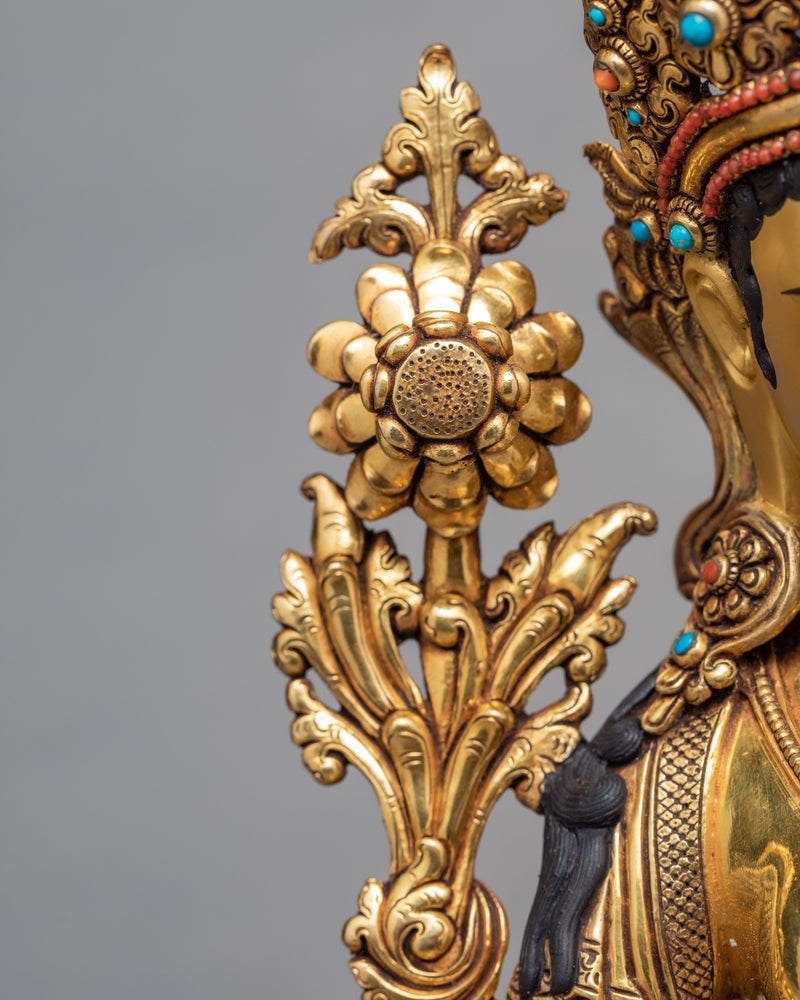 Tibetan Green Tara Statue | Himalayan Statue Glided in 24K Gold