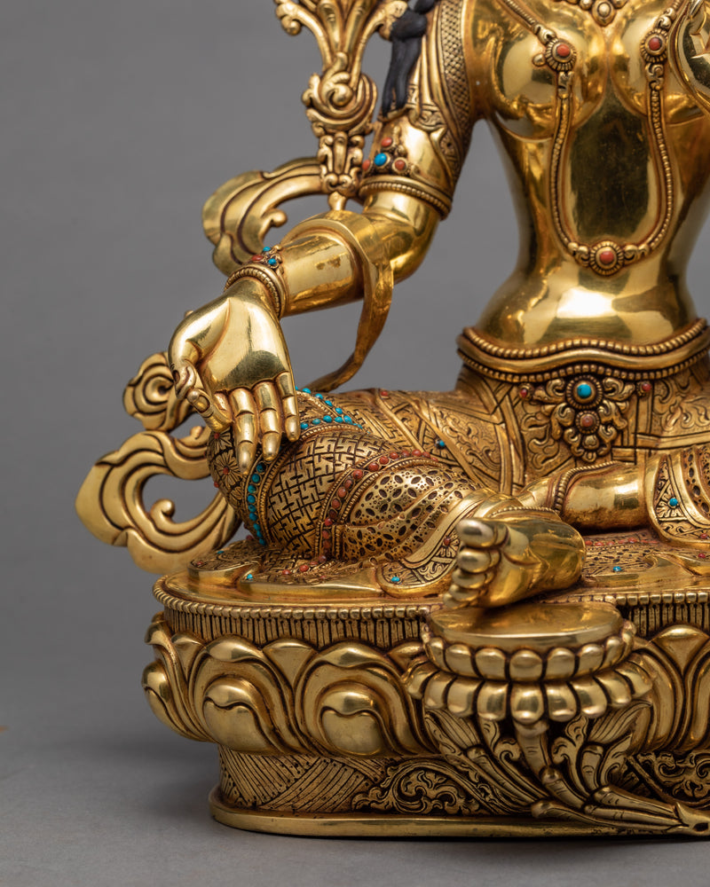 Tibetan Green Tara Statue | Himalayan Statue Glided in 24K Gold