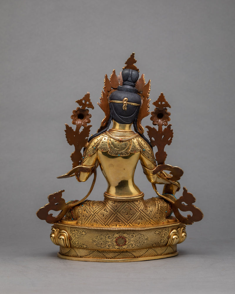 Tibetan Green Tara Statue | Himalayan Statue Glided in 24K Gold