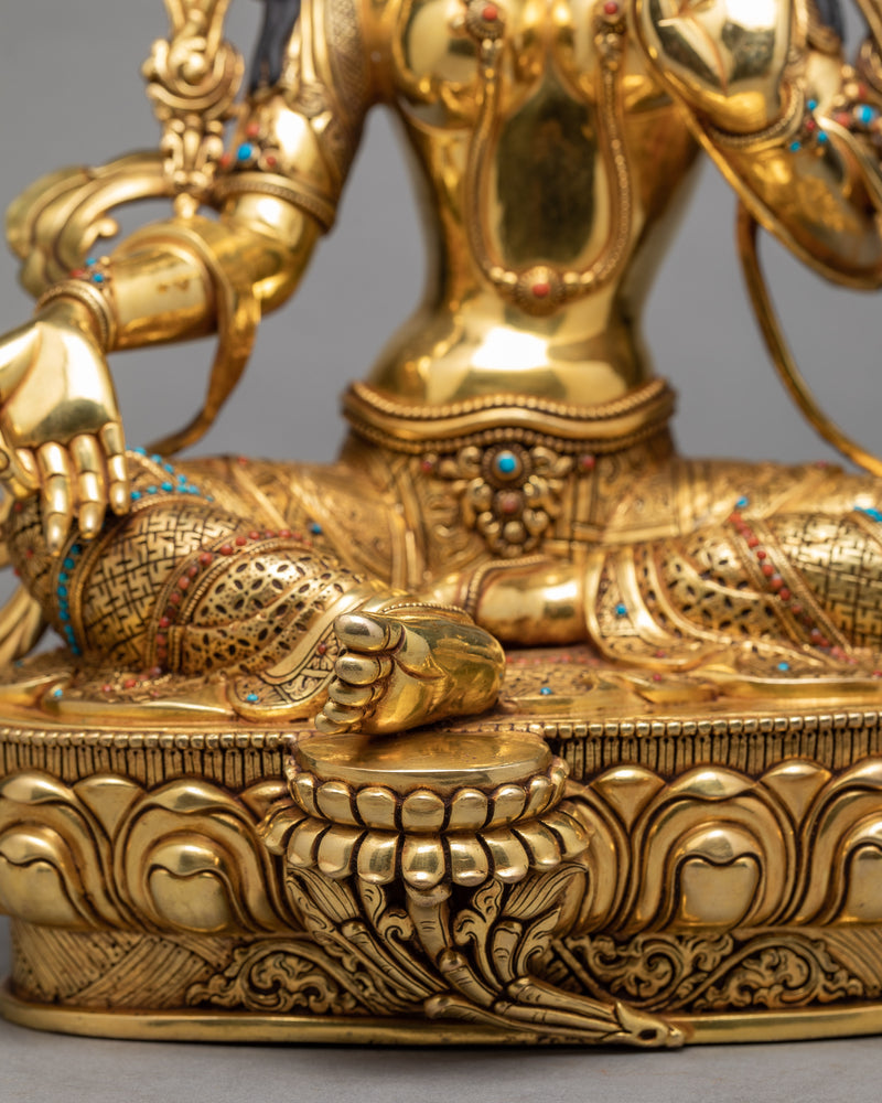 Tibetan Green Tara Statue | Himalayan Statue Glided in 24K Gold