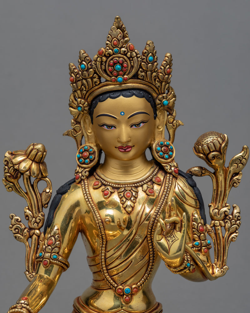 Green Tara Statue | Handmade Bodhisattva Statue With 24K Gold