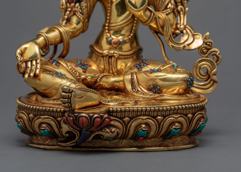 Green Tara Statue | Buddhist Deity |  24k Gold Gilded Tara Statue