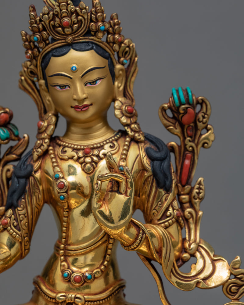 Green Tara Statue | Buddhist Deity |  24k Gold Gilded Tara Statue