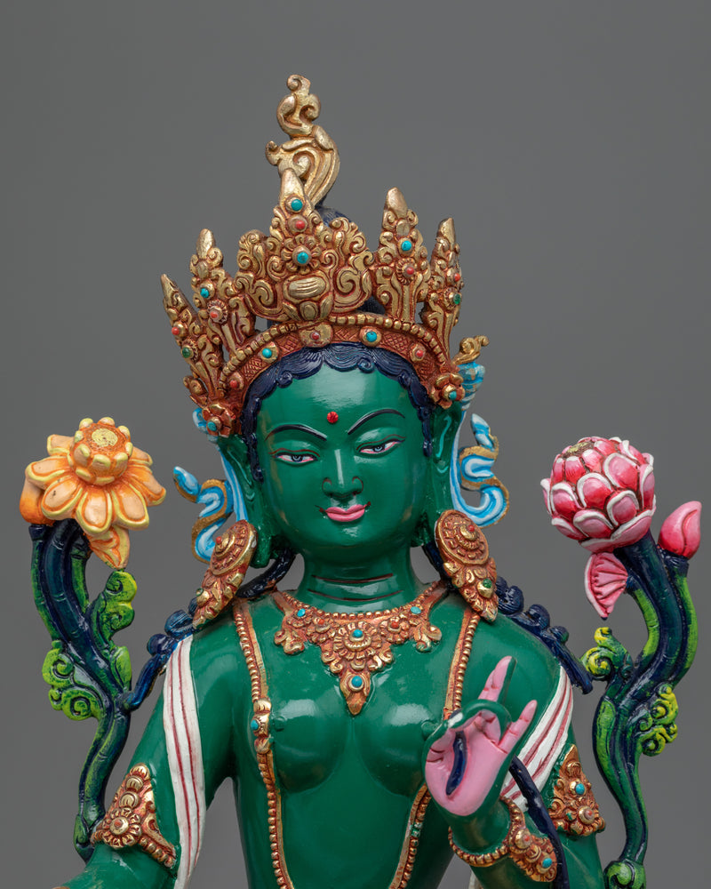 Goddess Green Tara Statue | Tibetan Spiritual Sculpture For Mindfulness