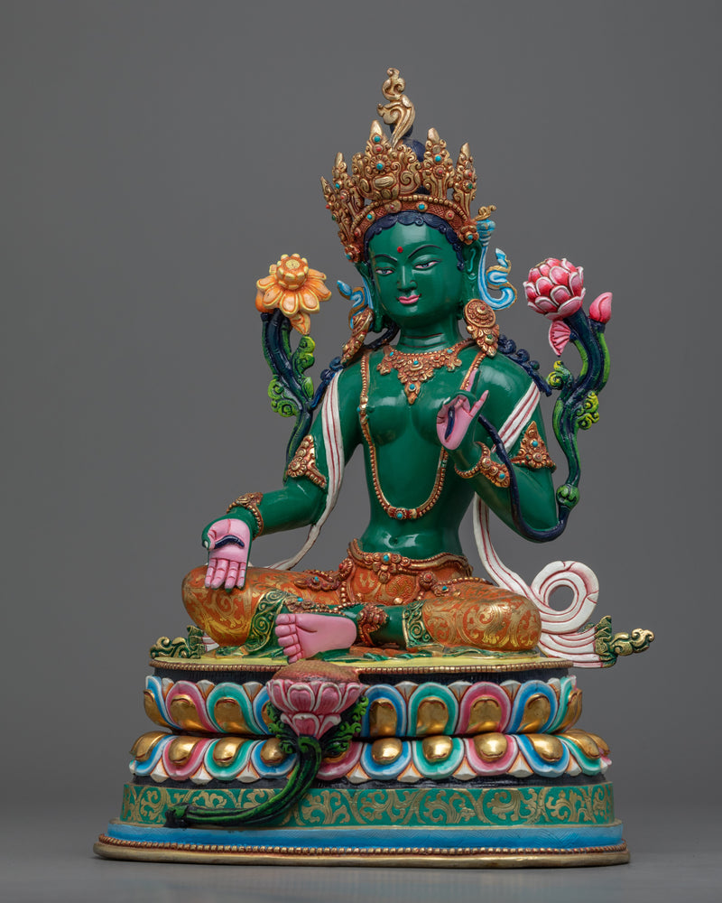 Goddess Green Tara Statue | Tibetan Spiritual Sculpture For Mindfulness