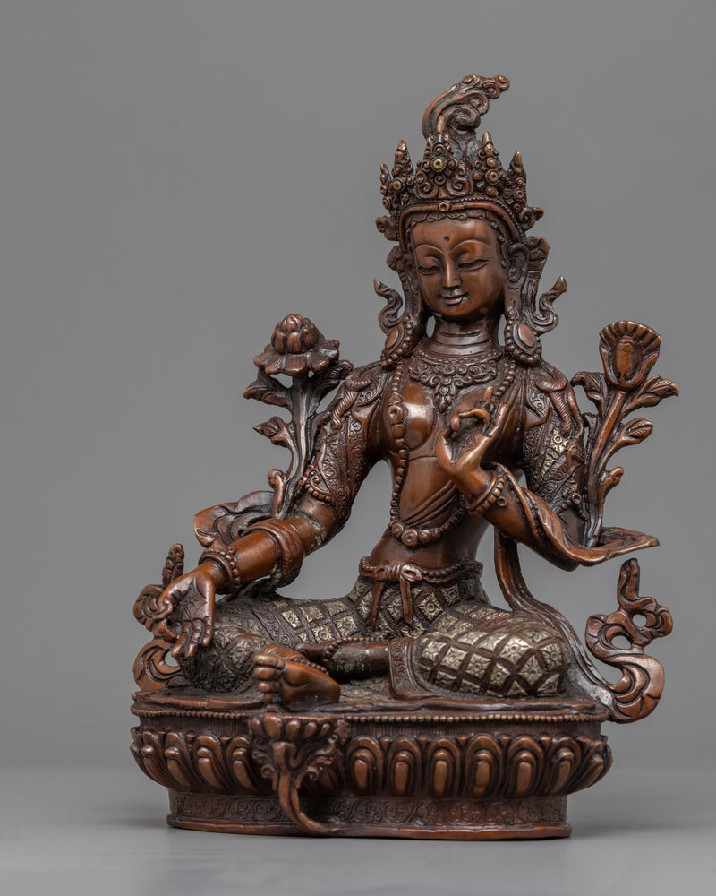 Copper Statue To Practice Mother Tara Mantra | Traditional Himalayan Green Tara Sculpture