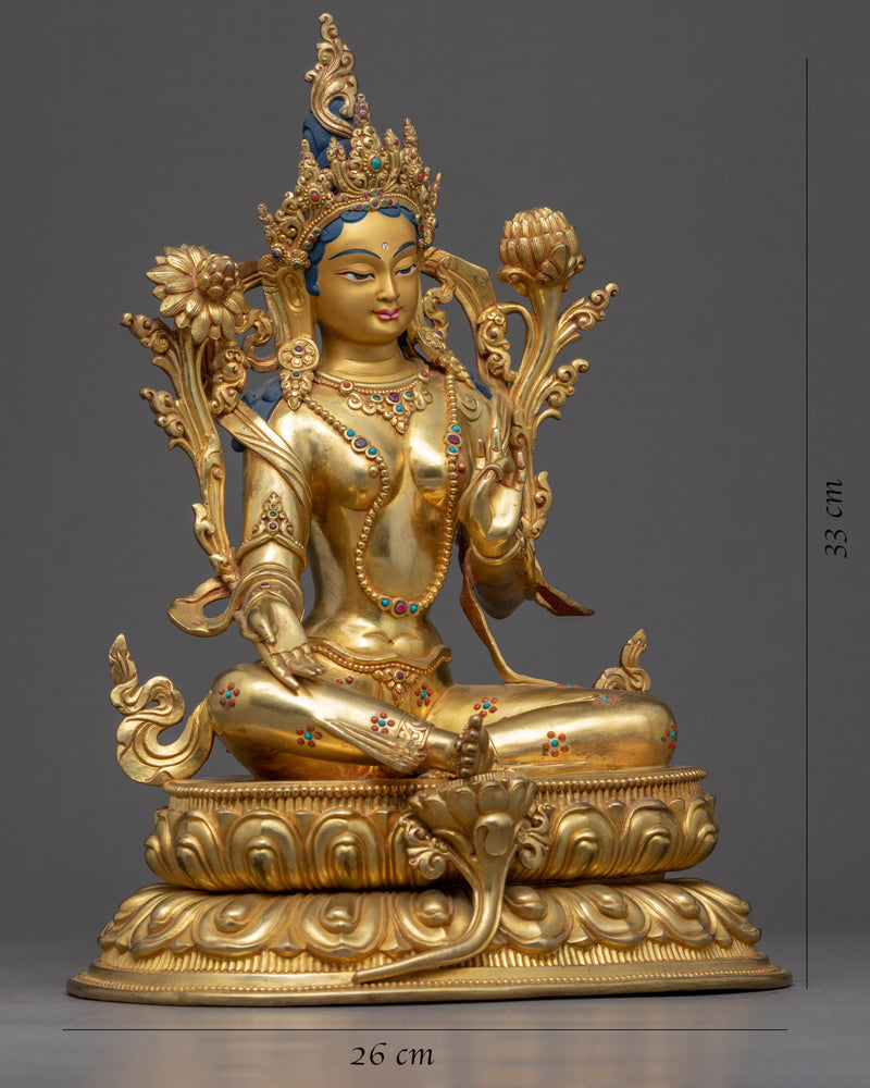 Green Tara Gold Plated Sculpture | Handmade Buddhist Artwork