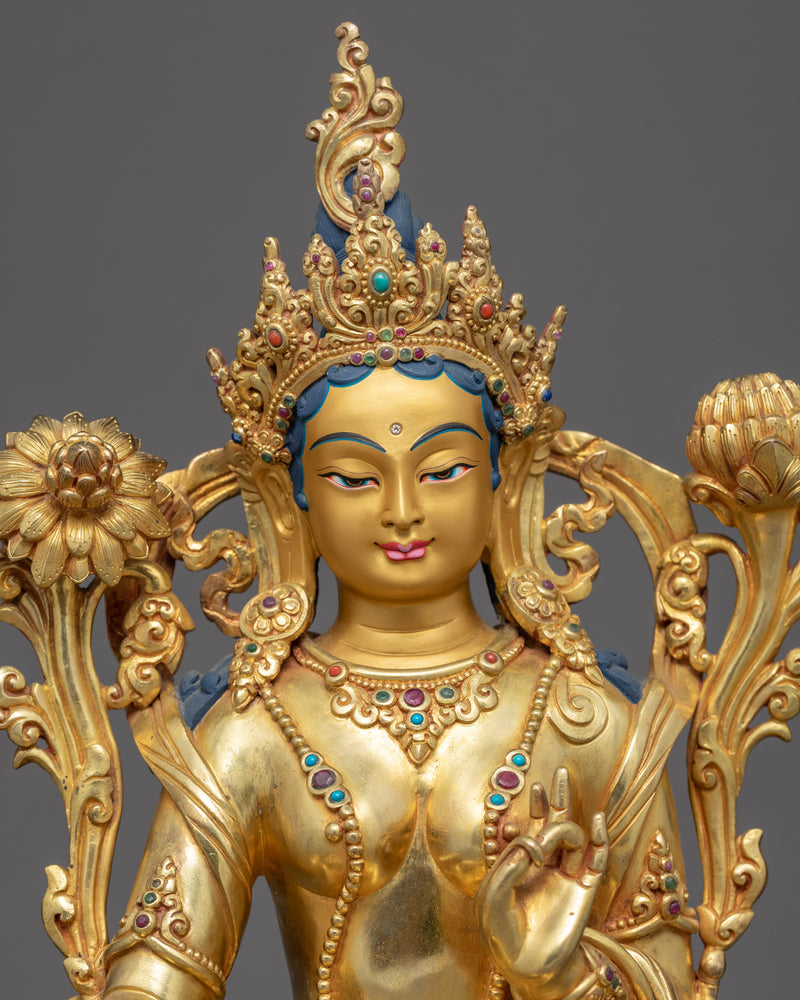 Green Tara Gold Plated Sculpture | Handmade Buddhist Artwork