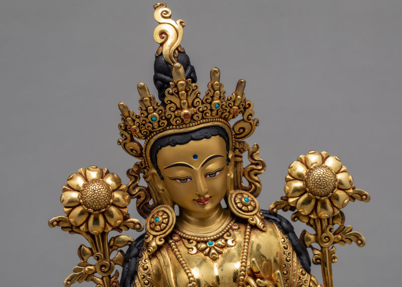 Green Tara Statue | Plated With Gold Tara Statue | Traditional Himalayan Art