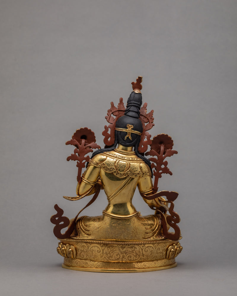 Green Tara Statue | Plated With Gold Tara Statue | Traditional Himalayan Art