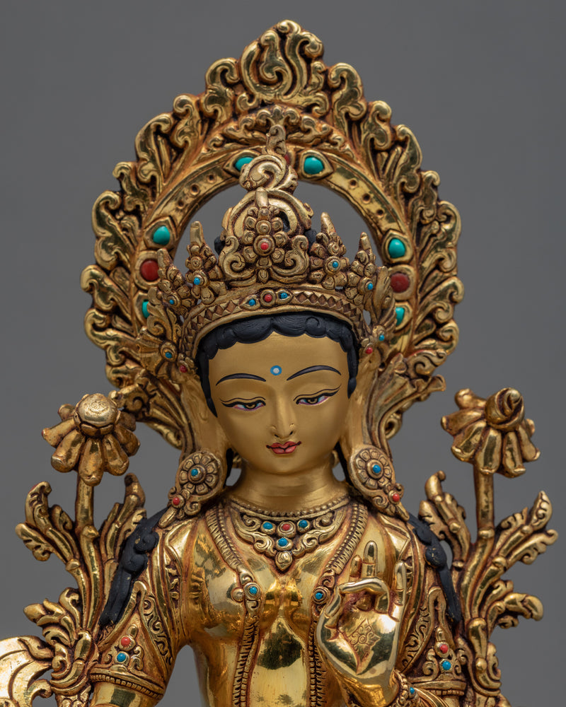 Green Tara Statue | 24k Gold Glided Mother Tara | Dakini Buddhist Sculpture