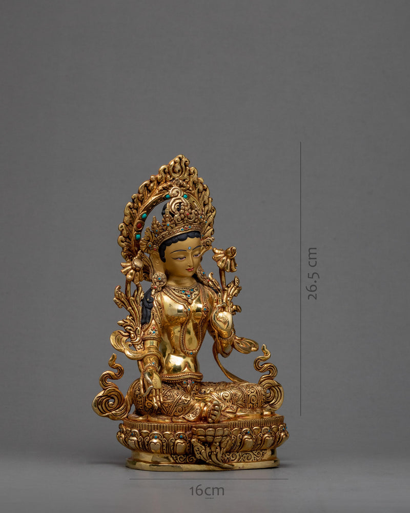 Green Tara Statue | 24k Gold Glided Mother Tara | Dakini Buddhist Sculpture