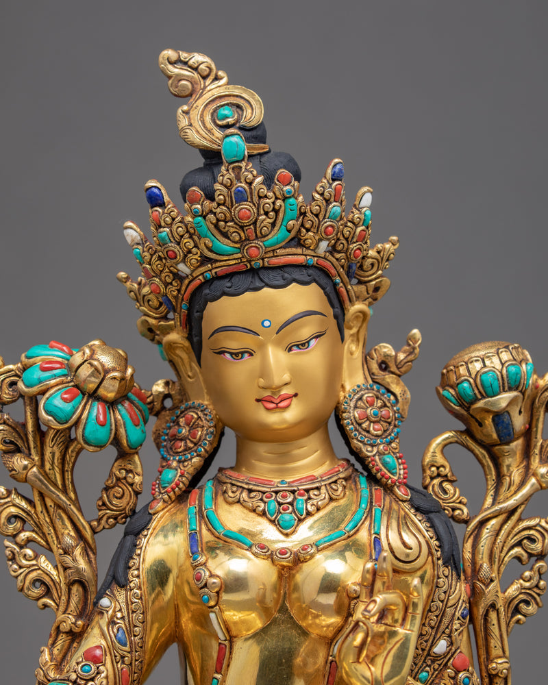 Green Tara Statue | Buddhist Deity | Handmade Sculpture