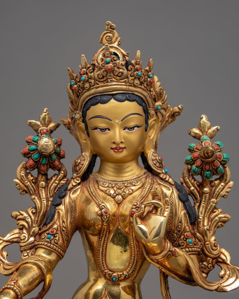 Green Tara With Bodhisattva Statue Set | Vajradhara | Vajrasattva | Chenrezig