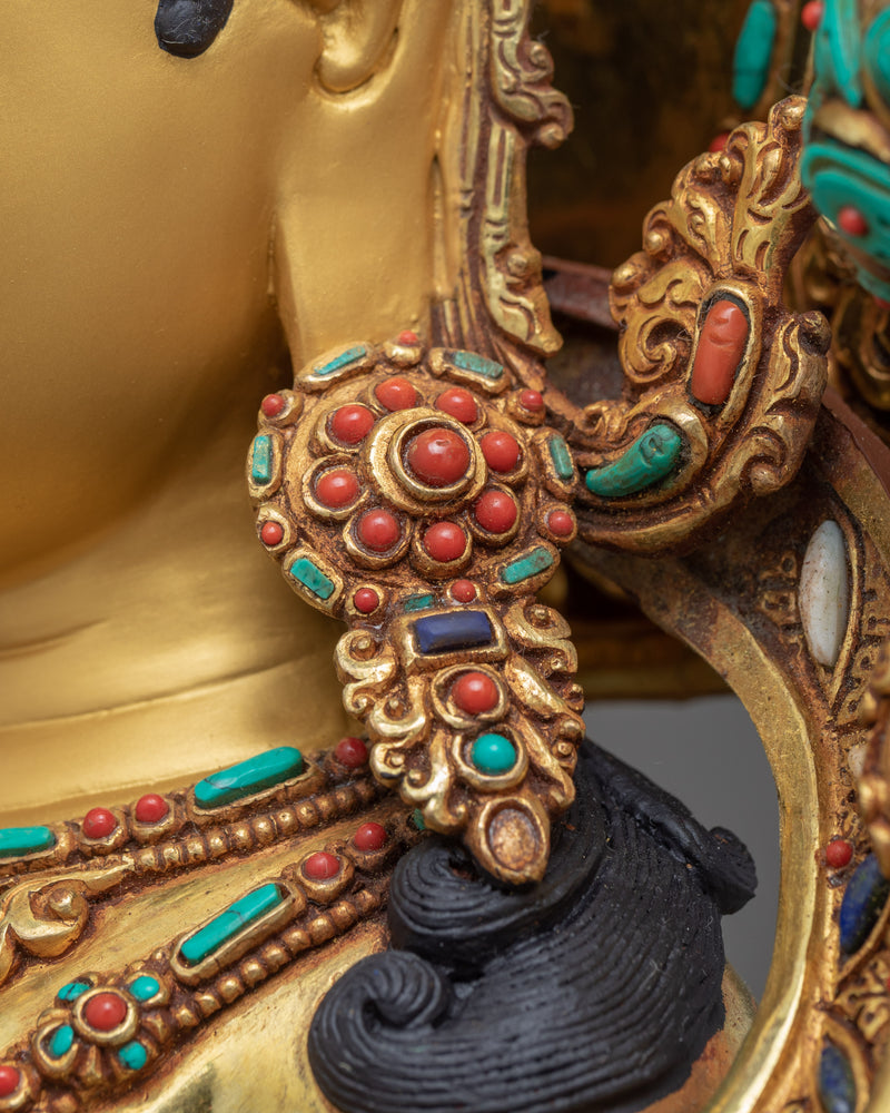 Green Tara Buddha Sculpture | Gold Gilded Sculpture from Nepal