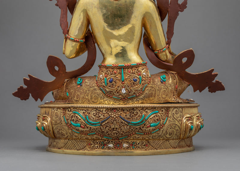 Green Tara Buddha Sculpture | Gold Gilded Sculpture from Nepal