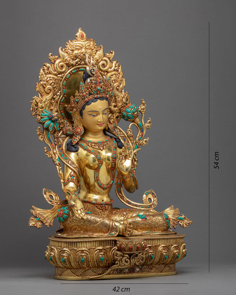 Green Tara Buddha Sculpture | Gold Gilded Sculpture from Nepal