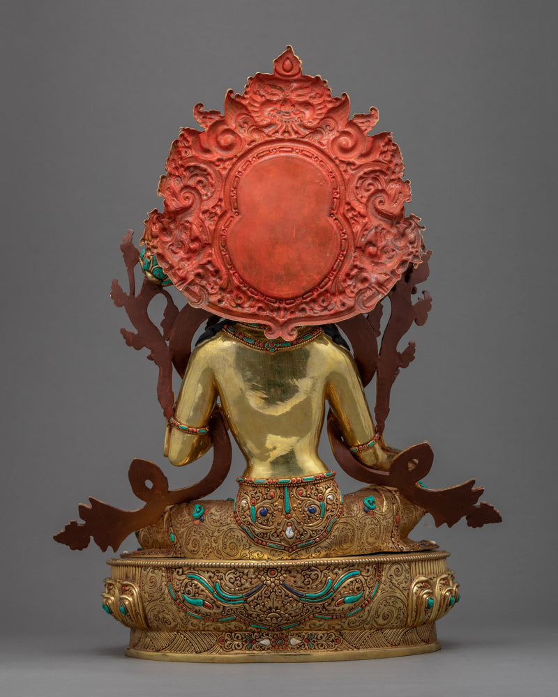 Green Tara Buddha Sculpture | Gold Gilded Sculpture from Nepal