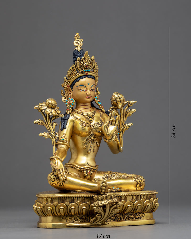 Green Tara Buddha Sculpture | Finely Hand Carved Buddhist Statue