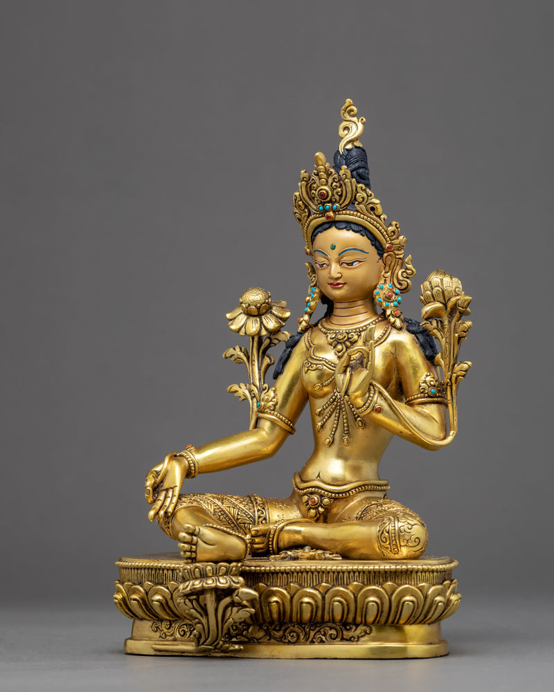 Green Tara Buddha Sculpture | Finely Hand Carved Buddhist Statue