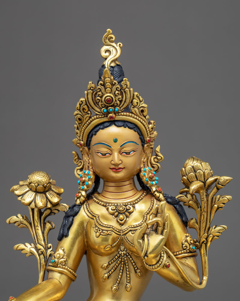 Green Tara Buddha Sculpture | Finely Hand Carved Buddhist Statue