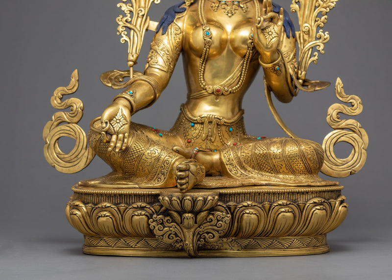 Large Green Tara Sculpture | Traditional Female Buddha