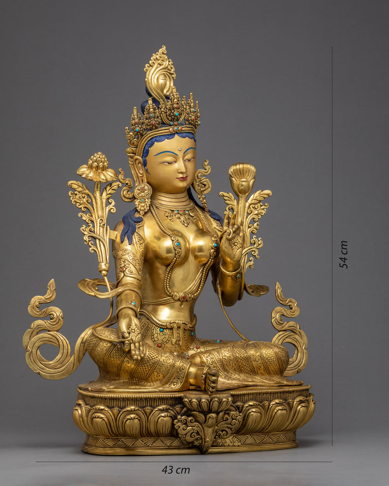 Large Green Tara Sculpture | Traditional Female Buddha