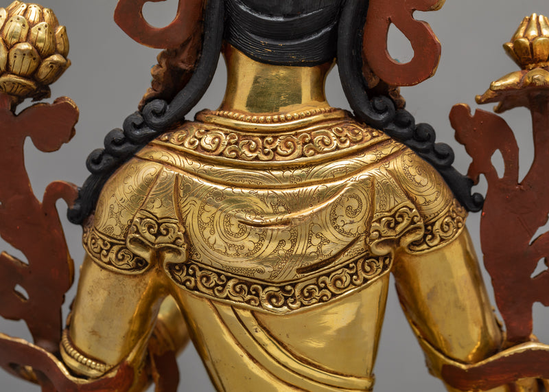 Green Tara Statue | Exquisite Gold Gilded Traditional Tara Statue