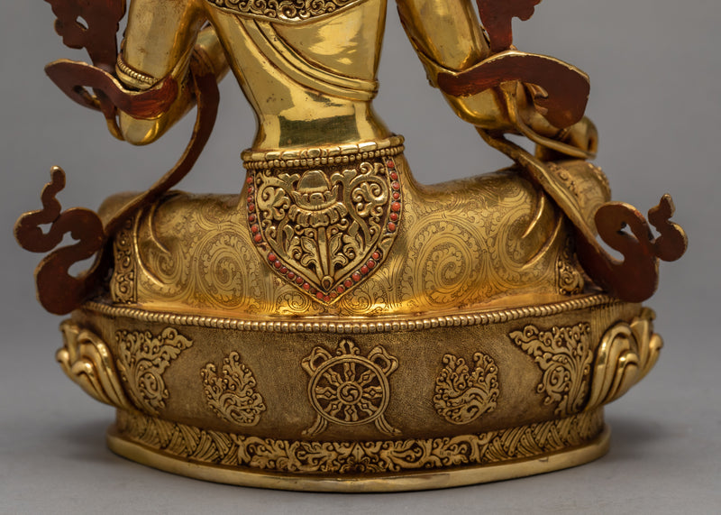 Green Tara Statue | Exquisite Gold Gilded Traditional Tara Statue