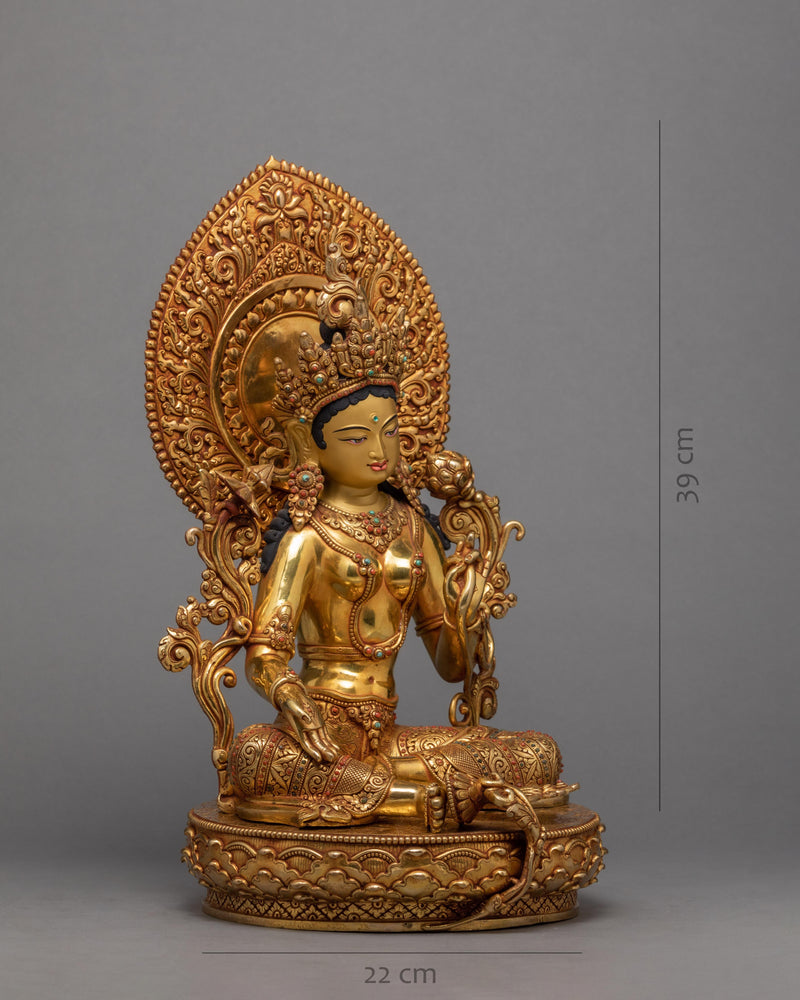 Seated Green Tara Statue | Fine Hand Carved Buddhist Sculpture