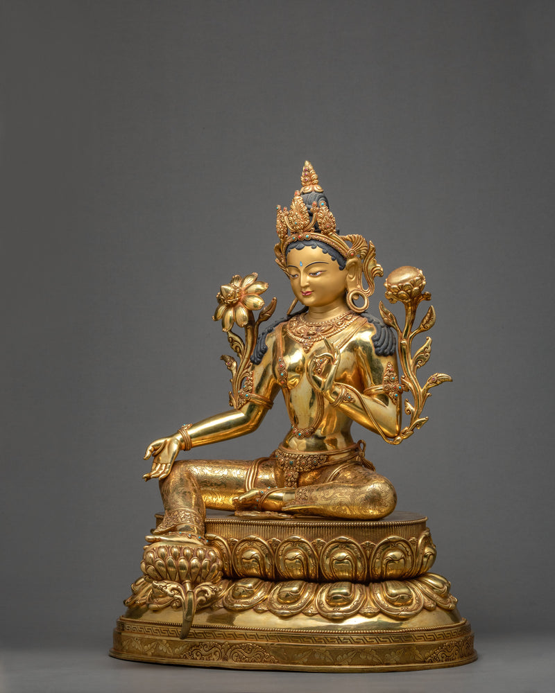 Green Tara Goddess, Large Buddhist Sculpture, A Sacred Statue of Himalayas