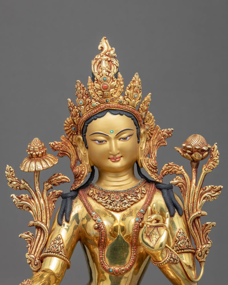 Buddhist Green Tara Sculpture | Traditional Hand Carved Statue