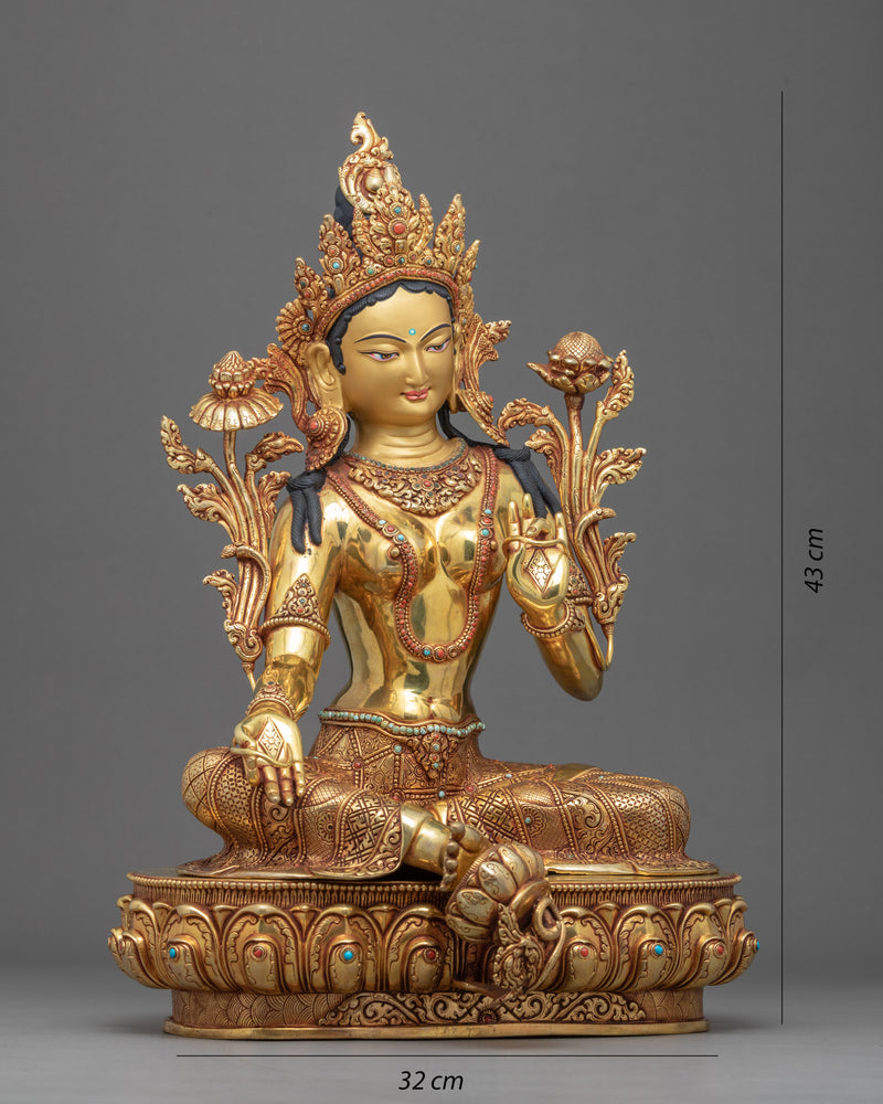 Buddhist Green Tara Sculpture | Traditional Hand Carved Statue