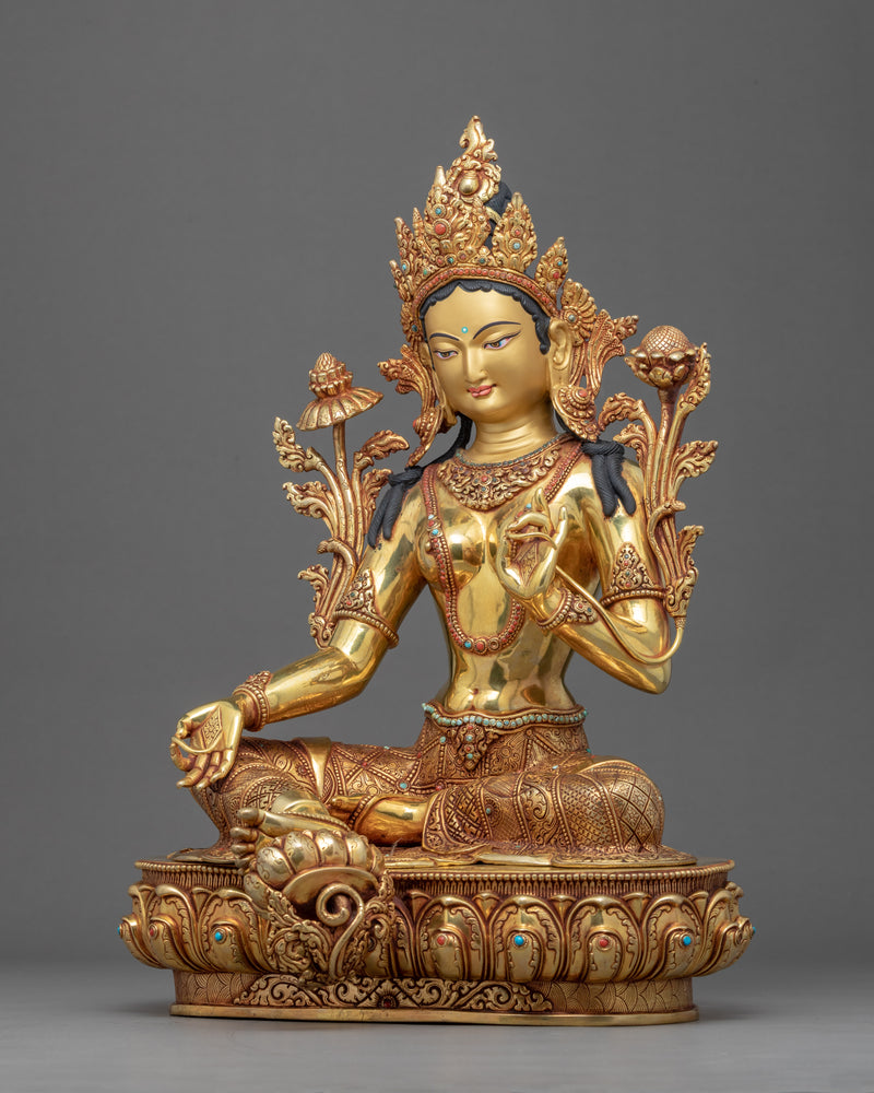 Buddhist Green Tara Sculpture | Traditional Hand Carved Statue