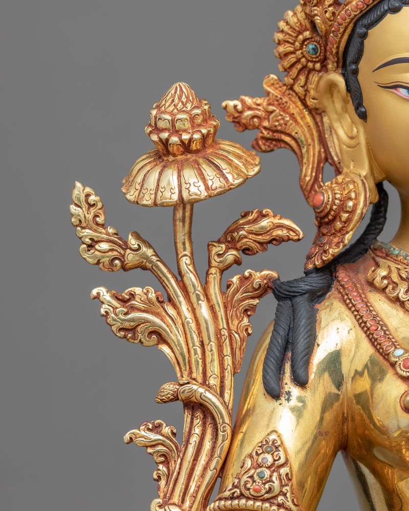 Buddhist Green Tara Sculpture | Traditional Hand Carved Statue