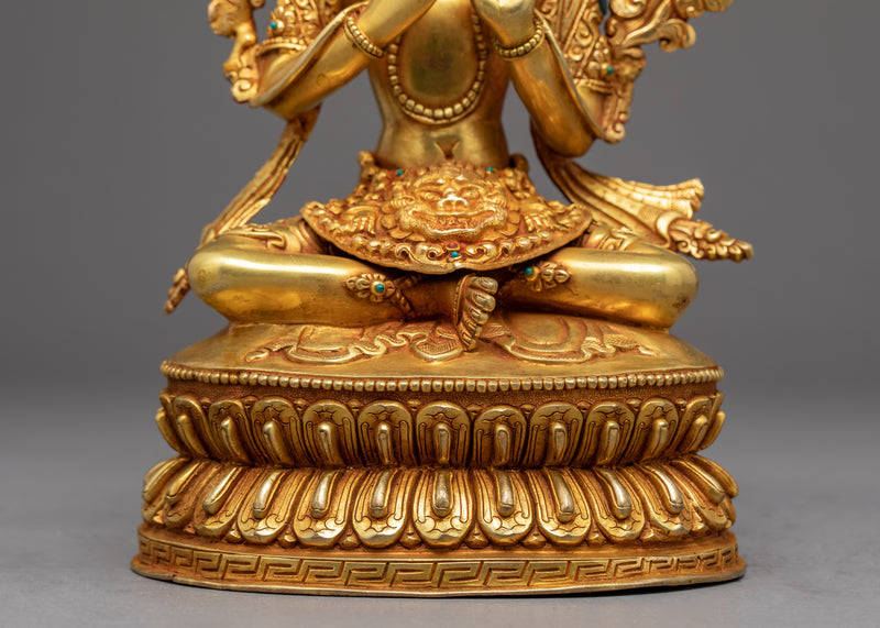 Green Tara Gold Sculpture | Tibetan Handmade Compassionate Deity of Buddhism